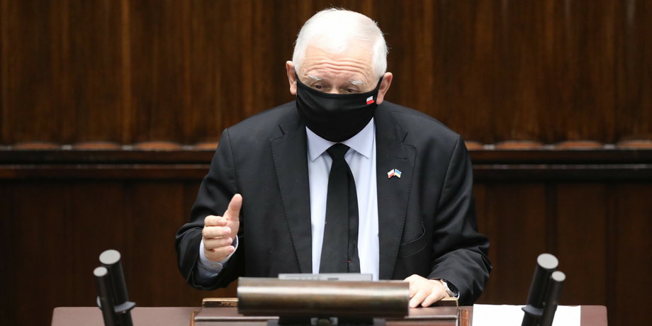 Jarosław Kaczyński podczas wystąpienia w Sejmie.