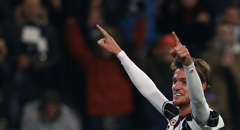 Juventus' Daniele Rugani celebrates after scoring a goal during their UEFA Champions League match against Dinamo Zagreb, at the Juventus Stadium in Turin, on December 7, 2016