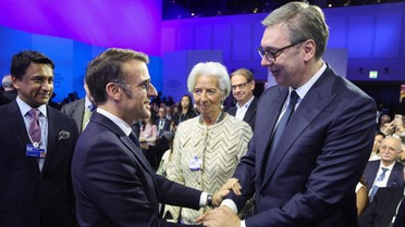 Emanuel Makron, Kristin Lagard i Aleksandar Vučić u Davosu