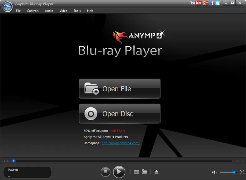 Główne okno programu do odtwarzania filmów BD - AnyMP4 Blu-ray Player