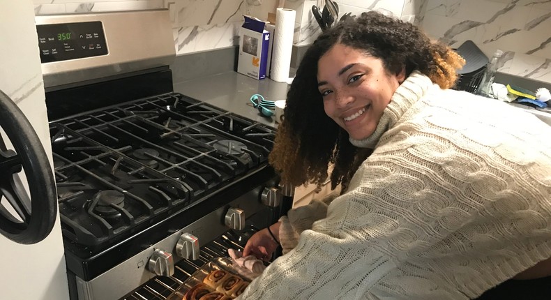 Lauren Edmonds making Martha Stewart's cinnamon rolls. Lauren Edmonds