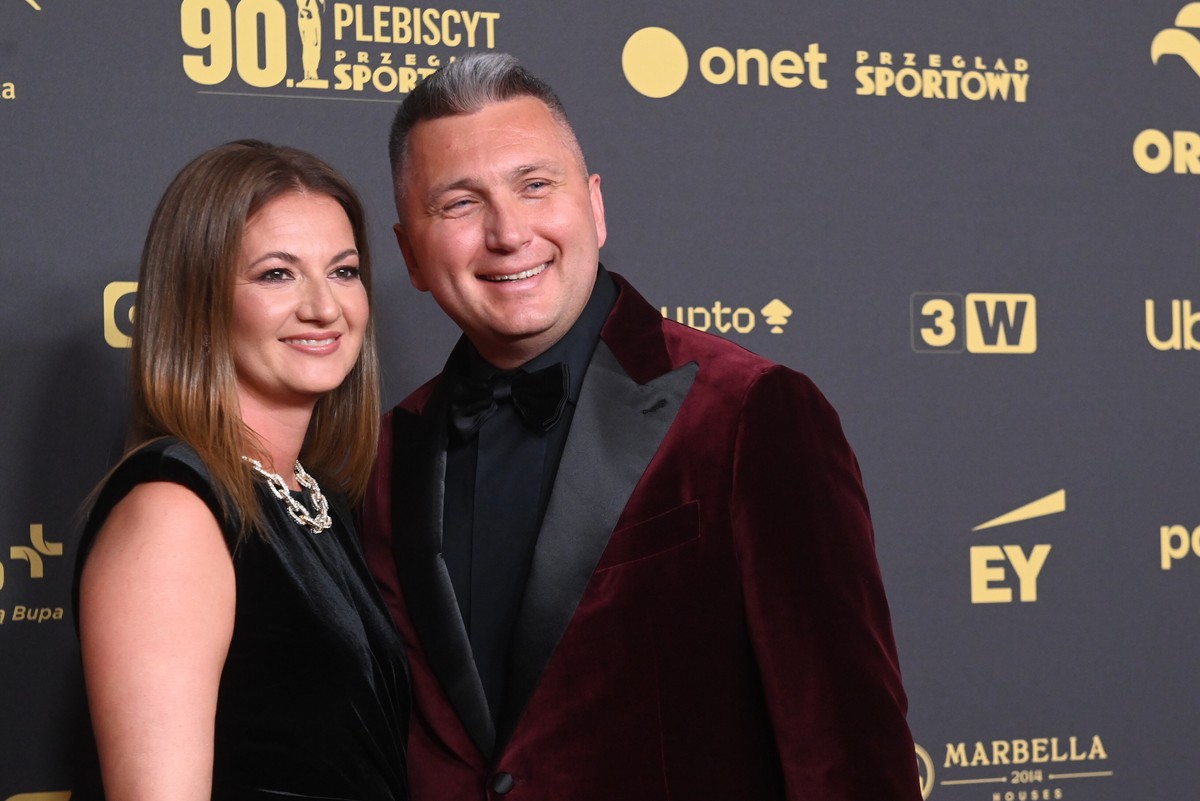 Prezes PKOl Radosław Piesiewicz z małżonką Agnieszką przed Galą Mistrzów Sportu w Warszawie