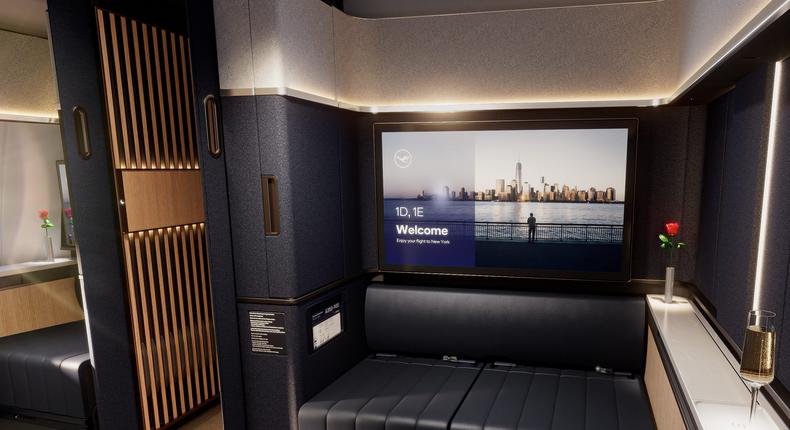 Lufthansa's new Allegris first-class cabin sports a double bed, shown in a rendering.Lufthansa