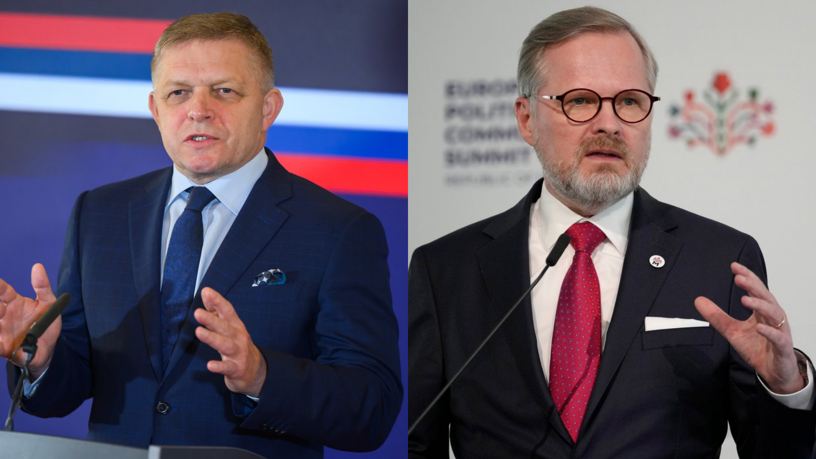 Slovenský premiér Robert Fico a český premiér Petr Fiala.