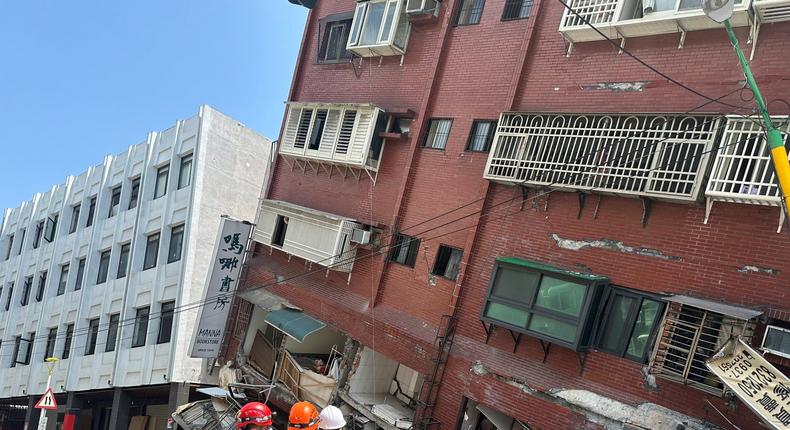 Firefighters work at the site where a building collapsed following the earthquake, in Hualien, Taiwan, in this handout provided by Taiwan's National Fire Agency on April 3, 2024.Taiwan National Fire Agency/Reuters