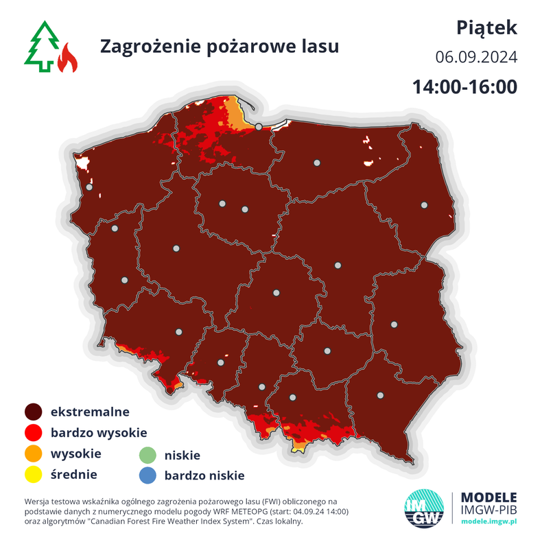 Prognoza zagrożenia pożarowego w Polsce w piątek