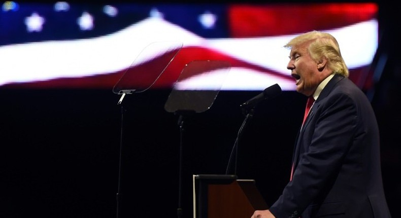 US President-elect Donald Trump speaks during the USA Thank You Tour at the US Bank Arena in Cincinnati, Ohio