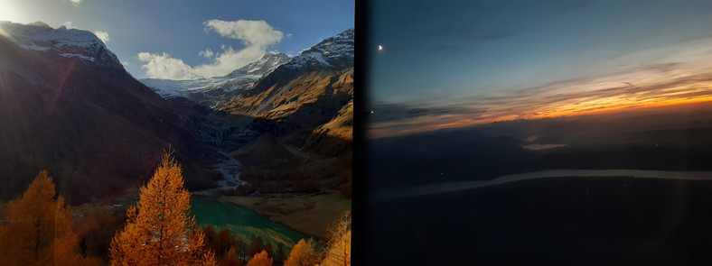 Alpy w jesiennej scenerii oraz widok z samolotu podczas wylotu z Zurychu