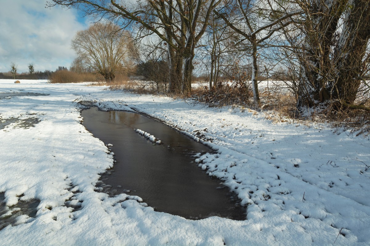 zima, roztopy, kałuża, śnieg