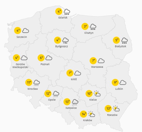 Prognoza maksymalnej temperatury w czwartek 4 marca