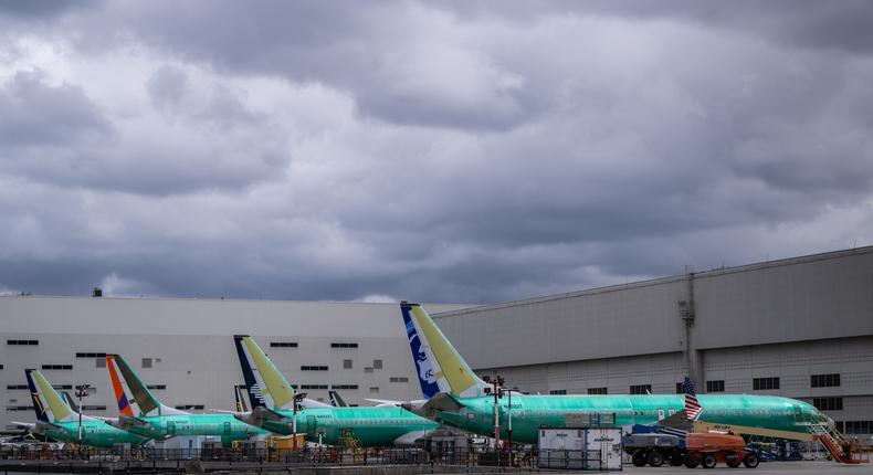 Boeing 737 MAX airplanes are pictured outside a Boeing factory on March 25, 2024 in Renton, Washington.Stephen Brashear/Getty Images