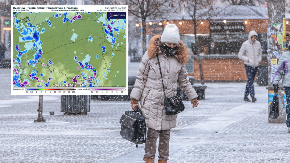 Dziś przez Polskę mogą przejść burze śnieżne (screen: wxcharts.com)