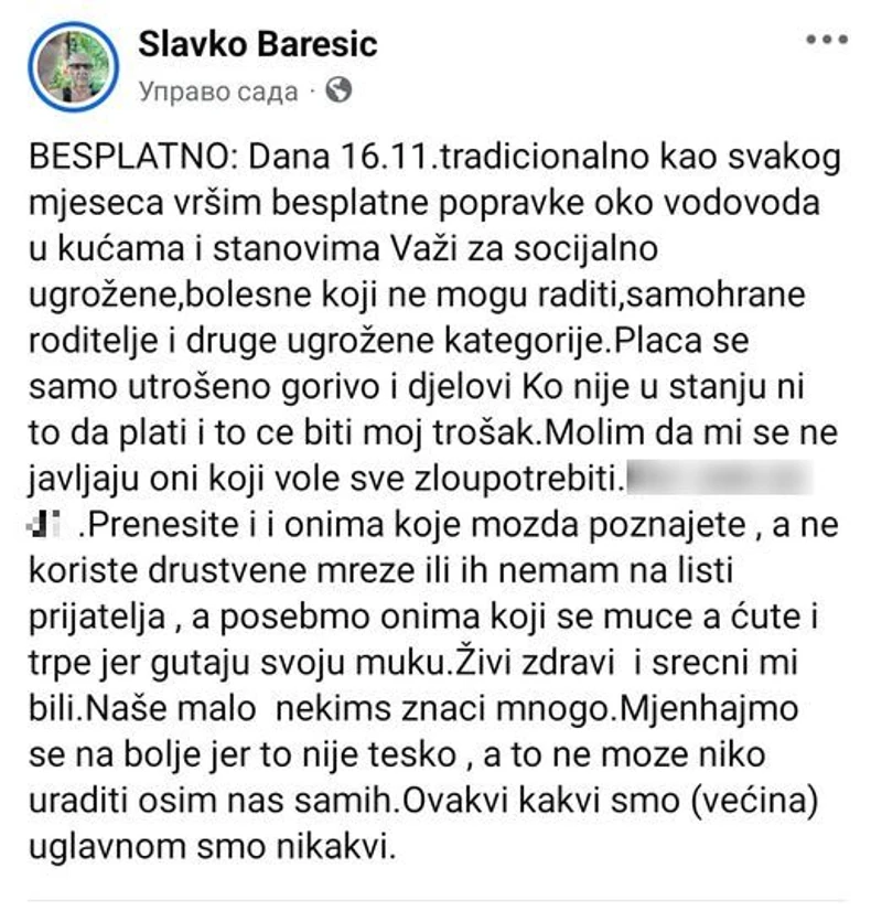 Humani oglas Slavka Barešića