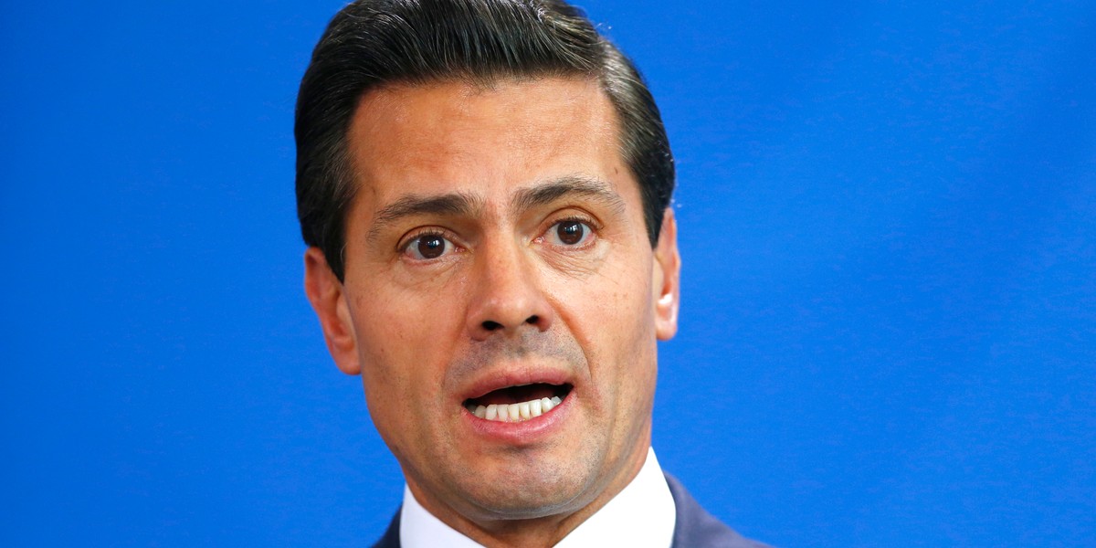 Mexican President Enrique Pena Nieto speaks during a news conference with German Chancellor Angela Merkel (not seen) at the Chancellery in Berlin, Germany, April 12, 2016.