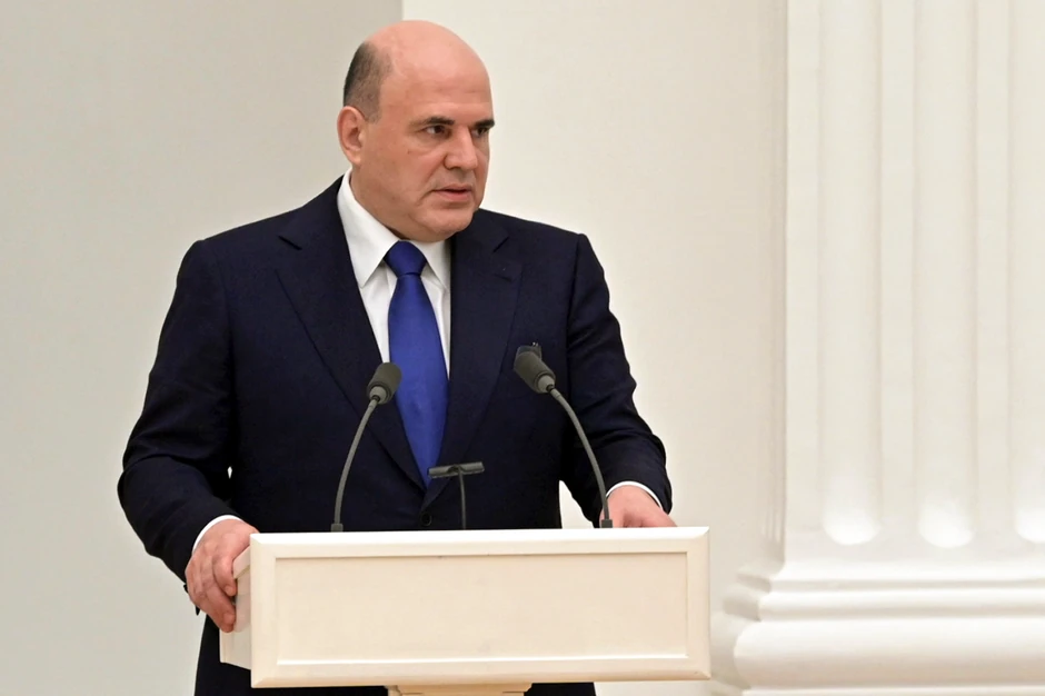 Mihail Mišustin drži govor na Savetu bezbednosti u Kremlju