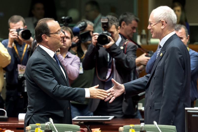 Prezydent Francji Francois Hollande i szef Eurogrupy Herman Van Rompuy.