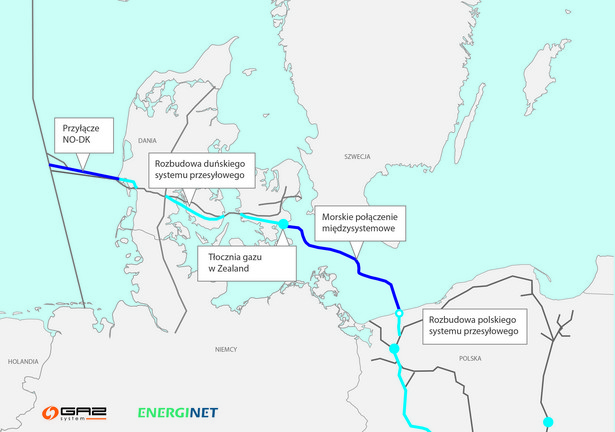Planowany przebieg gazociągu Baltic Pipe, źródło: Gaz-System