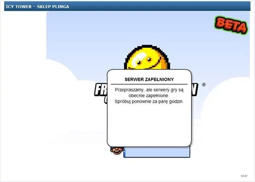 Komunikat o zapełnieniu serwerów pojawia się przed oczami użytkowników nk.pl chcących zagrać w Icy Tower