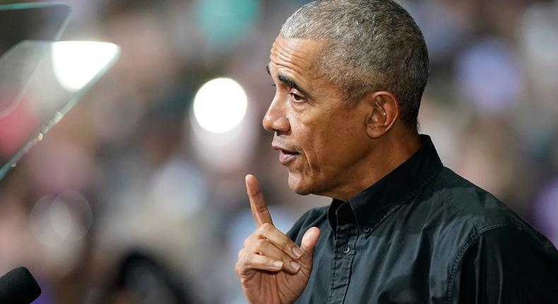 Former President Barack Obama speaks during a rally for Democratic Sen. Raphael Warnock before the 2022 Georgia runoff.Brynn Anderson/AP