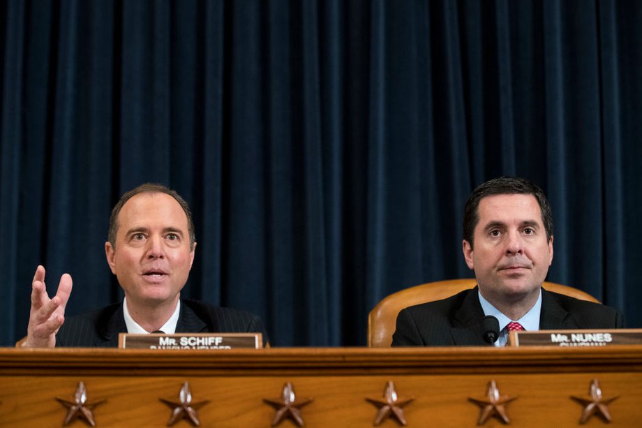 (L to R) Ranking member Rep. Adam Schiff (D-CA) and chairman Rep. Devin Nunes (R-CA).