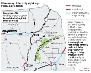 Planowany układ dróg szybkiego ruchu na Podlasiu