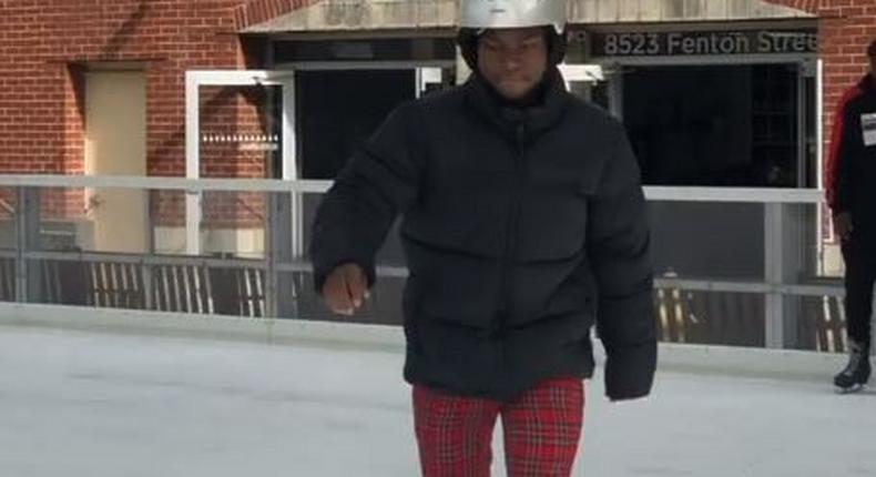 King Promise crashes while ice skating