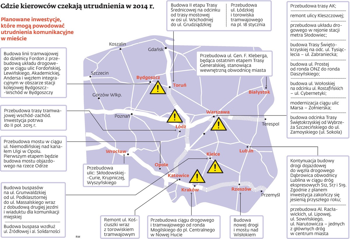 Gdzie kierowców czekają utrudnienia w 2014 r.