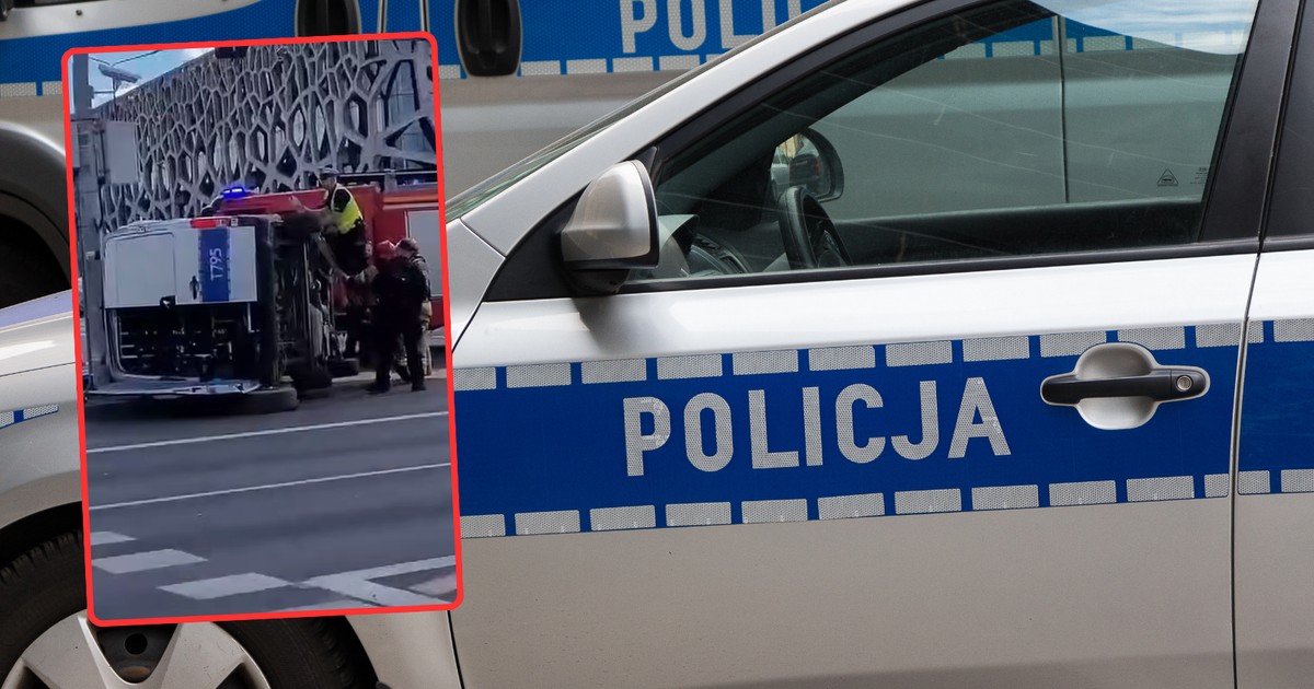 Groźny wypadek w Olsztynie. Radiowóz przewrócił się na bok