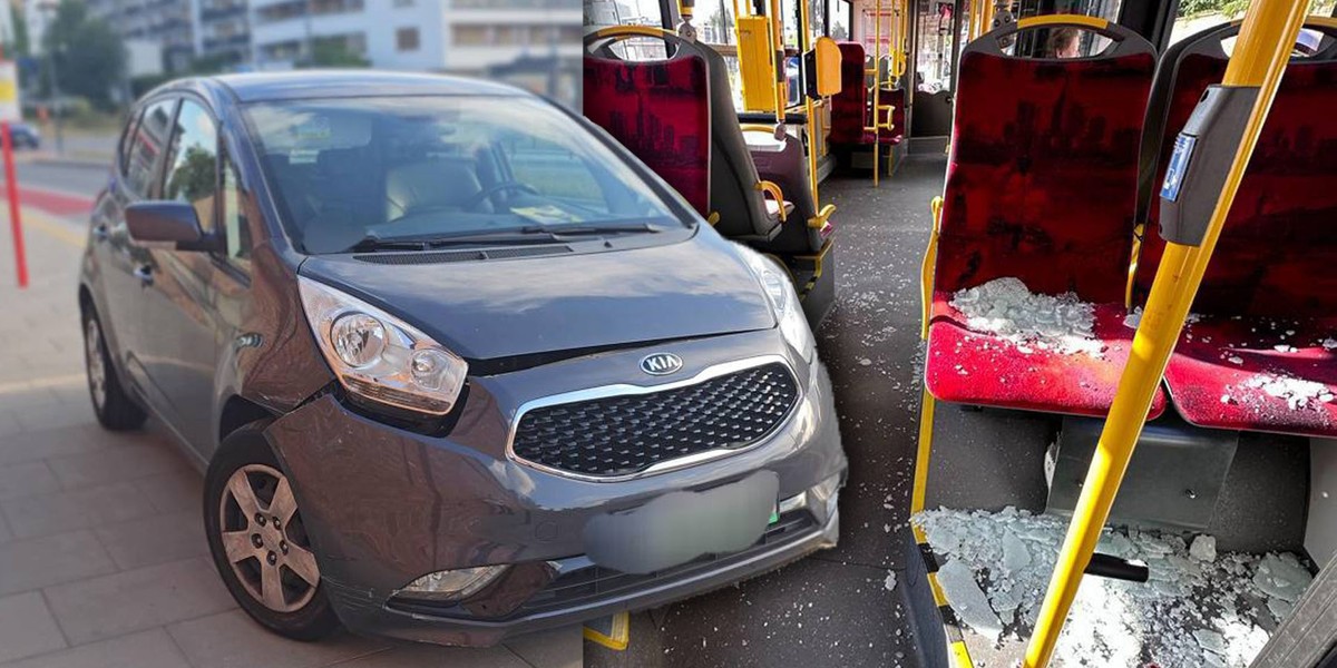 Zderzenie autobusu z osobówką w Warszawie.