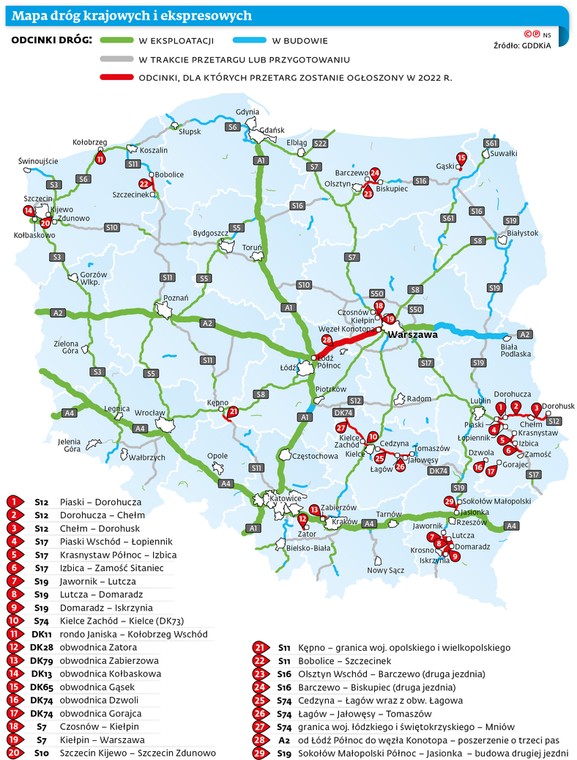 Mapa dróg krajowych i ekspresowych