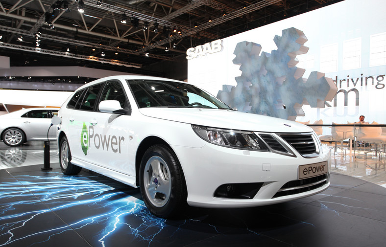 Saab ePower – elektryczna wersja luksusowego samochodu marki SAAB na pokazie dla prasy na  Paris Motor Show w Paryżu we Francji fot. Chris Ratcliffe/Bloomberg