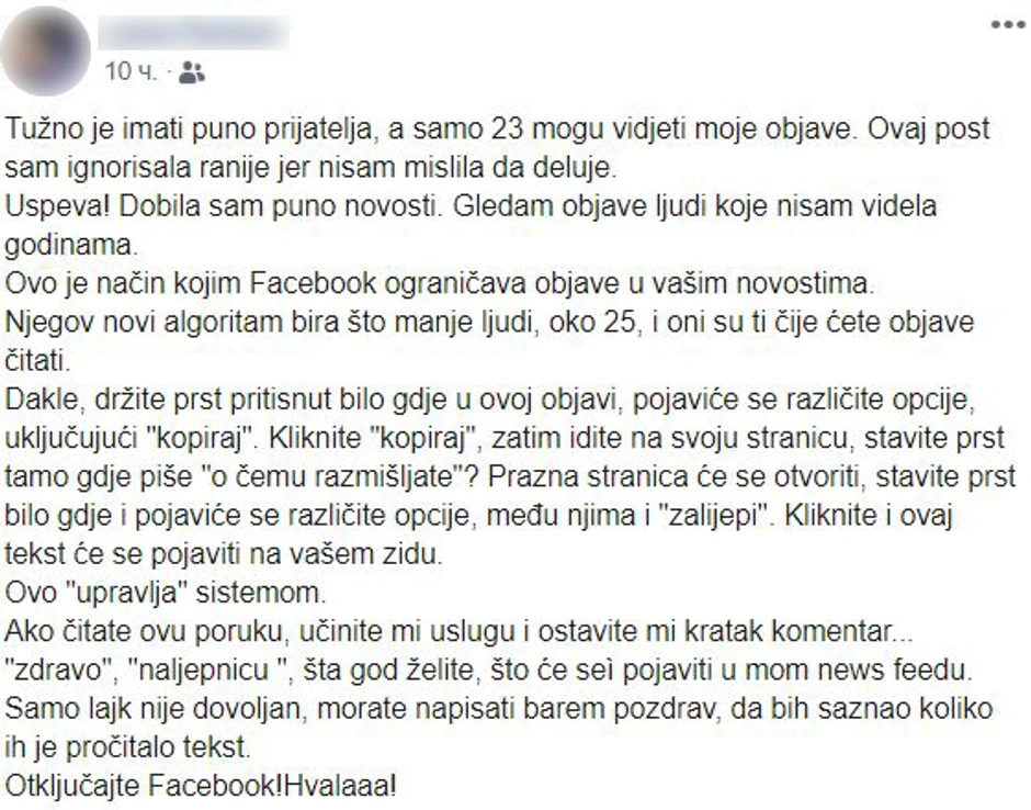 Objava koja je preplavila Fejsbuk