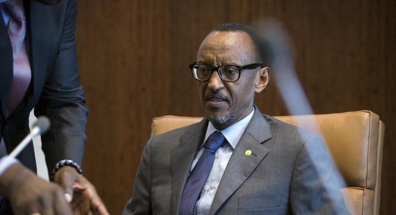 Rwandan President Paul Kagame takes his place for a meeting with U.N. Secretary-General Ban Ki-moon during the United Nations General Assembly at the United Nations in Manhattan, New York, October 2, 2015. REUTERS/Andrew Kelly