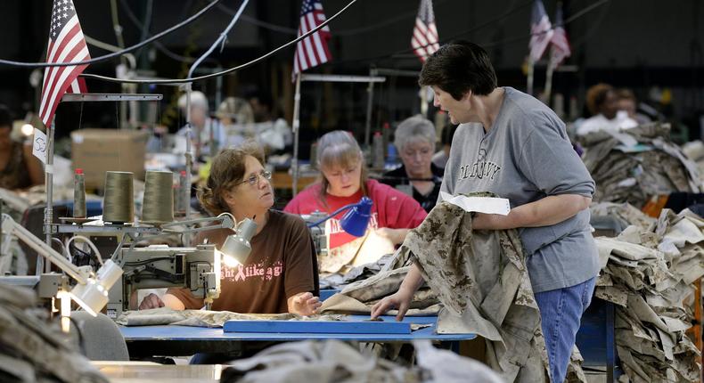 Textile workers in an American factory.