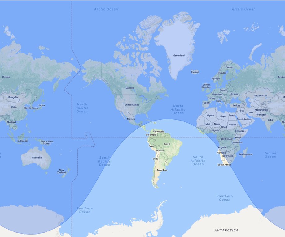 The shaded area shows the range of North Korea's latest missile, if fired from within the country.