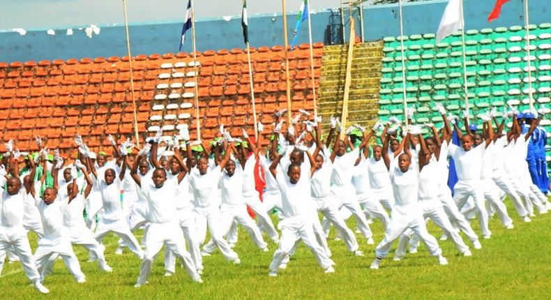 Nigerian Air Force members on aerial display during the opening ceremony of the 7th Nigerian Air Force Games