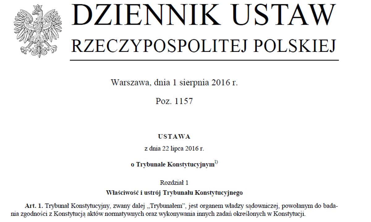 Ustawa o TK opublikowana w Dzienniku Ustaw