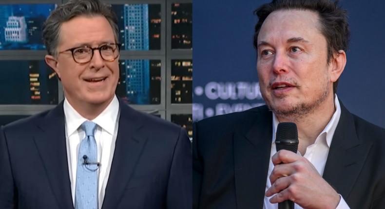 Stephen Colbert mocked how Elon Musk's X handled its deal with fellow TV personality Don Lemon.CBS; Getty Images