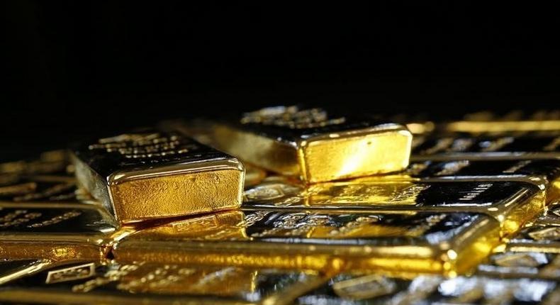 Gold bars are seen at the Austrian Gold and Silver Separating Plant 'Oegussa' in Vienna, Austria, March 18, 2016. 