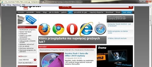 Na razie nie stwierdzono zagrożenia w przeglądarce Internet Explorer 9 beta.