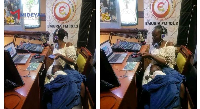 Busia radio presenter working with her baby warms hearts | Pulselive Kenya