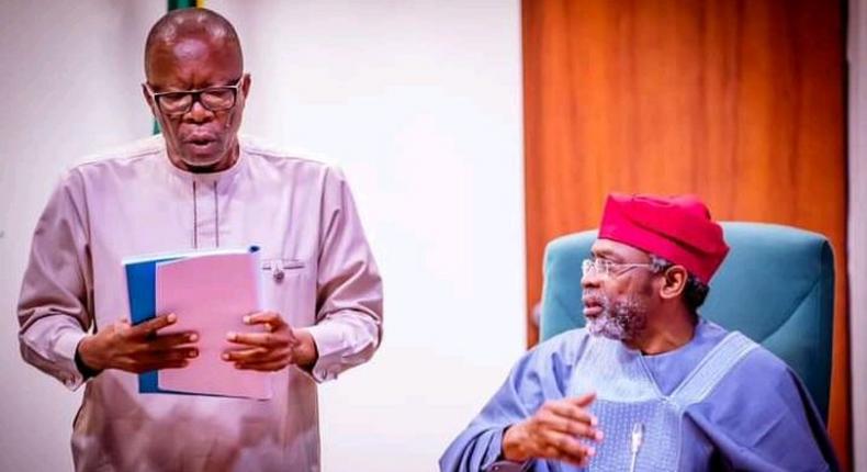 ASUU President, Prof Emmanuel Osodoke and Speaker of the House of Reps, Femi Gbajabiamila (SkyDaily)