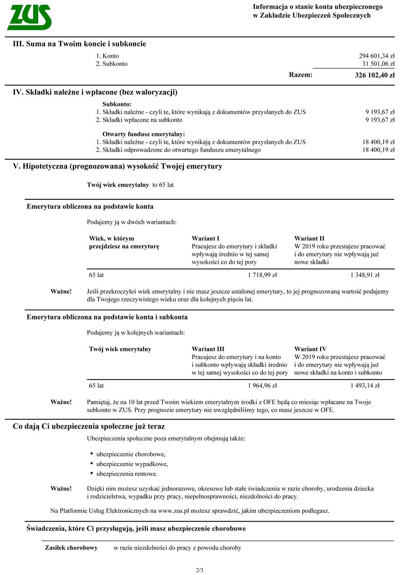W listach ZUS wylicza prognozowaną emeryturę