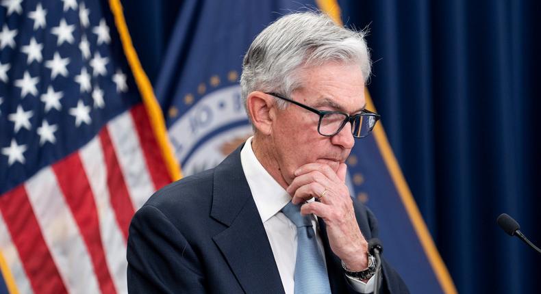US Federal Reserve Chair Jerome Powell attends a press conference in Washington, DC, on March 22, 2023.Liu Jie/Xinhua via Getty Images