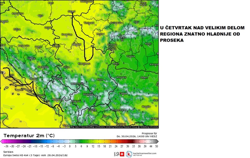 U četvrtak hladnije