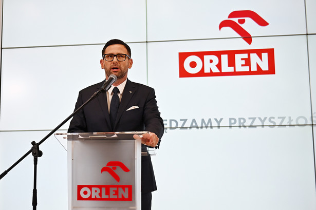 Prezes PKN Orlen Daniel Obajtek podczas konferencji prasowej w Gdańsku