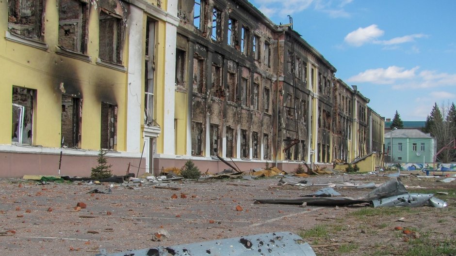 Zniszczone wojną ulice Charkowa