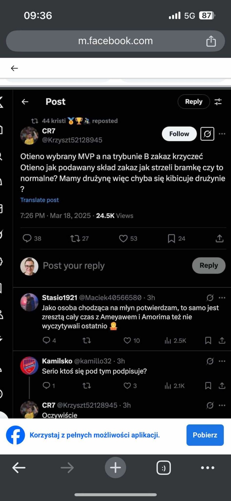 Wpisy kibiców Rakowa Częstochowa w mediach społecznościowych