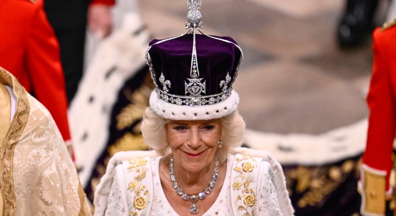 Queen Camilla smiles at the coronation on May 6, 2023.Gareth Cattermole/Getty Images