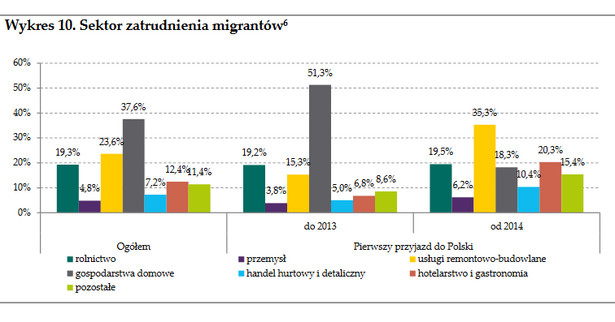 Imigranci z Ukrainy: sektor zatrudnienia, źródło: NBP